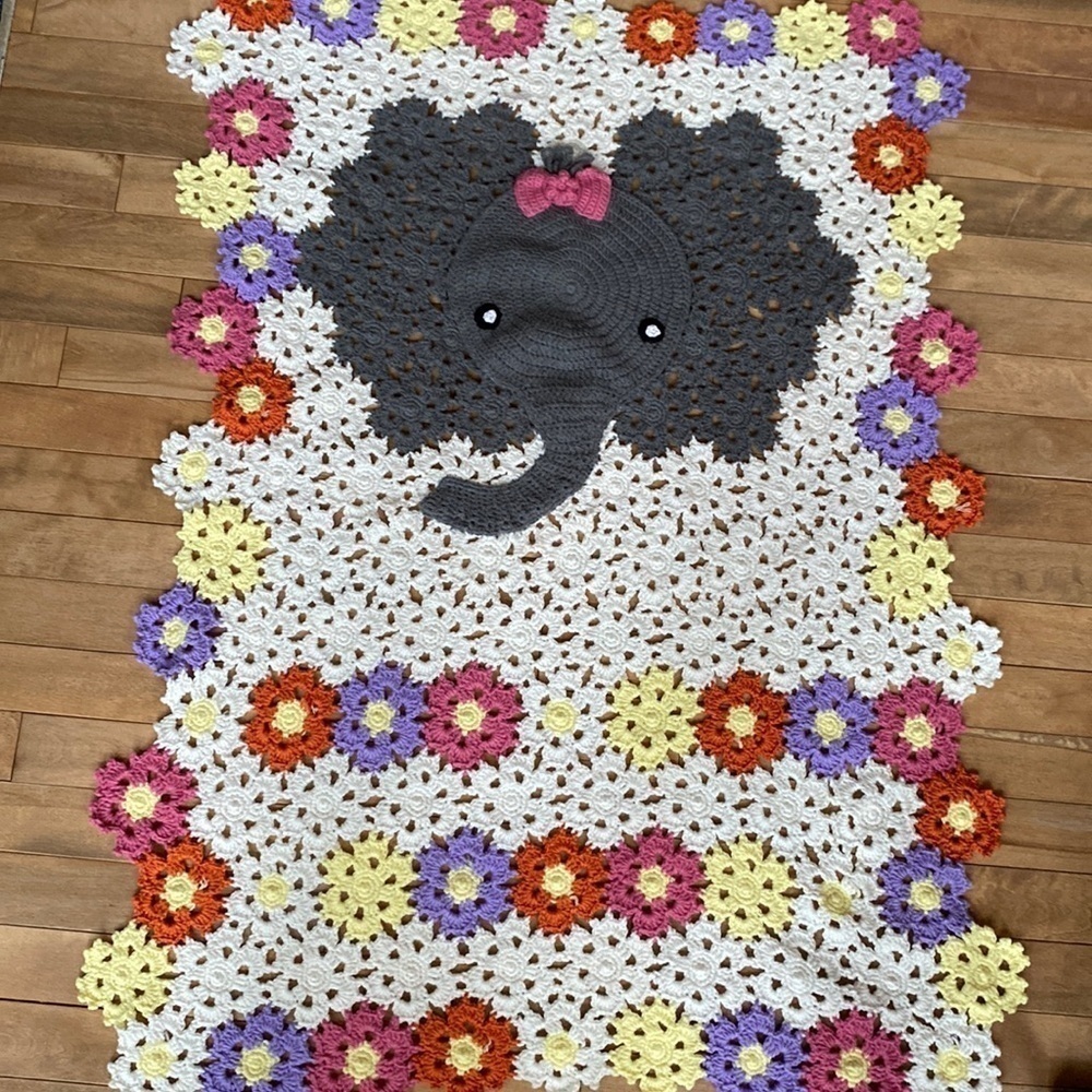 Handmade Crochet Afghan Elephant Child Blanket Bow Pink Purple Gift